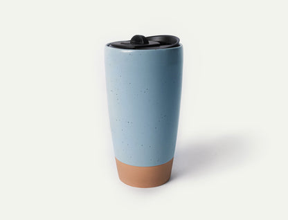 MORA CERAMICS Kitchen & Dining Double Walled Ceramic Travel Mug with Lid - Dusty Blue - 14oz