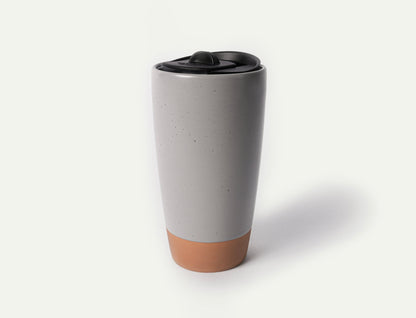 MORA CERAMICS Kitchen & Dining Double Walled Ceramic Travel Mug with Lid - Overcast Grey - 14oz