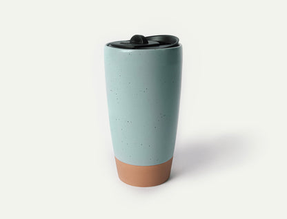 MORA CERAMICS Kitchen & Dining Double Walled Ceramic Travel Mug with Lid - Seafoam Green - 14oz