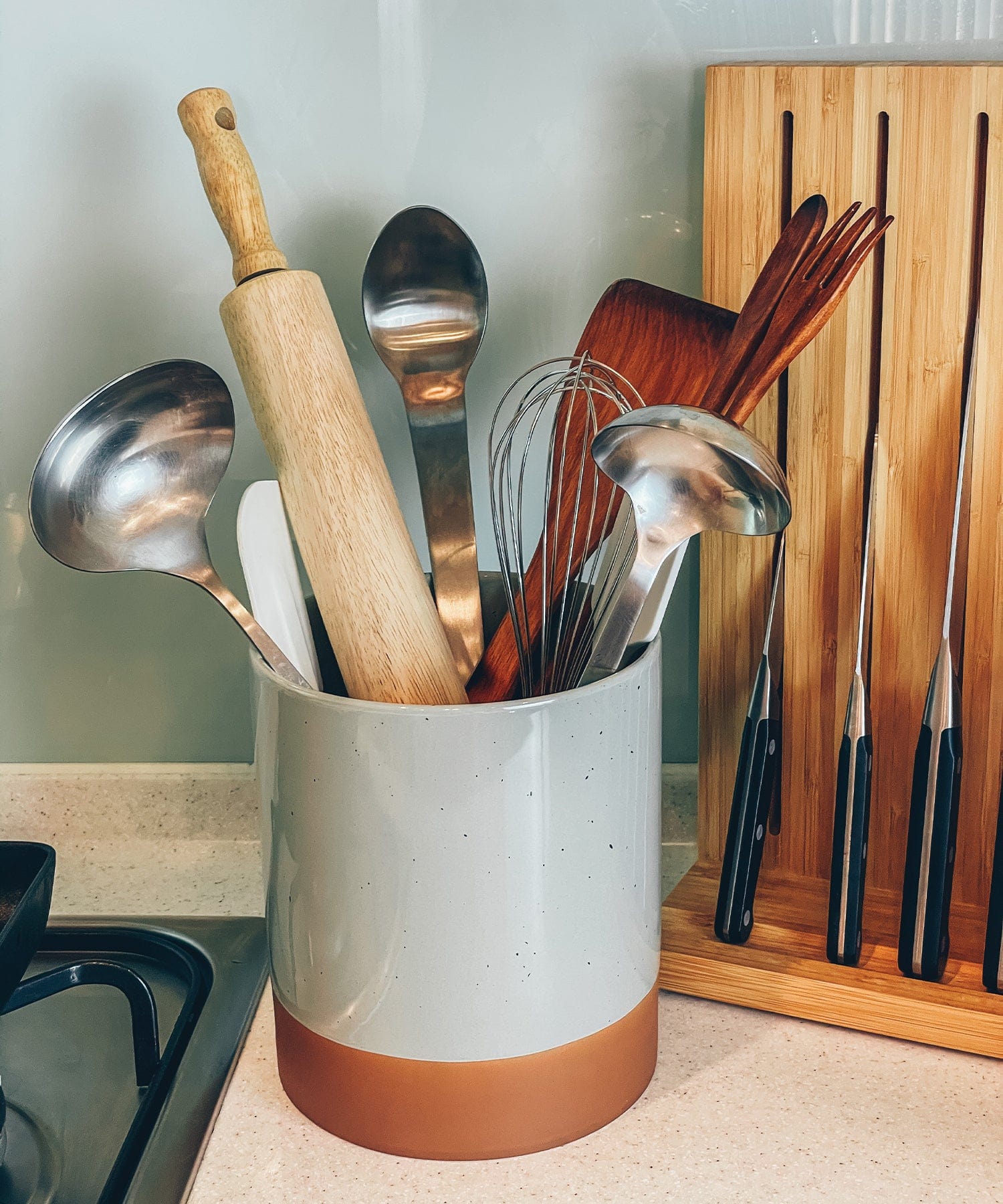 Utensil Crock - 6.3x7.3 in - Earl Grey