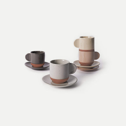 MORA CERAMICS Kitchen & Dining Espresso Cups with Saucers Set of 4 - 3oz - Assorted Neutrals