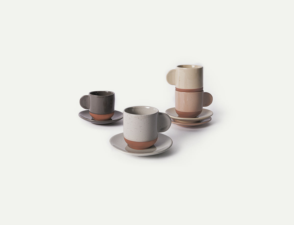 Espresso Cups with Saucers Set of 4 - 3oz - Assorted Neutrals