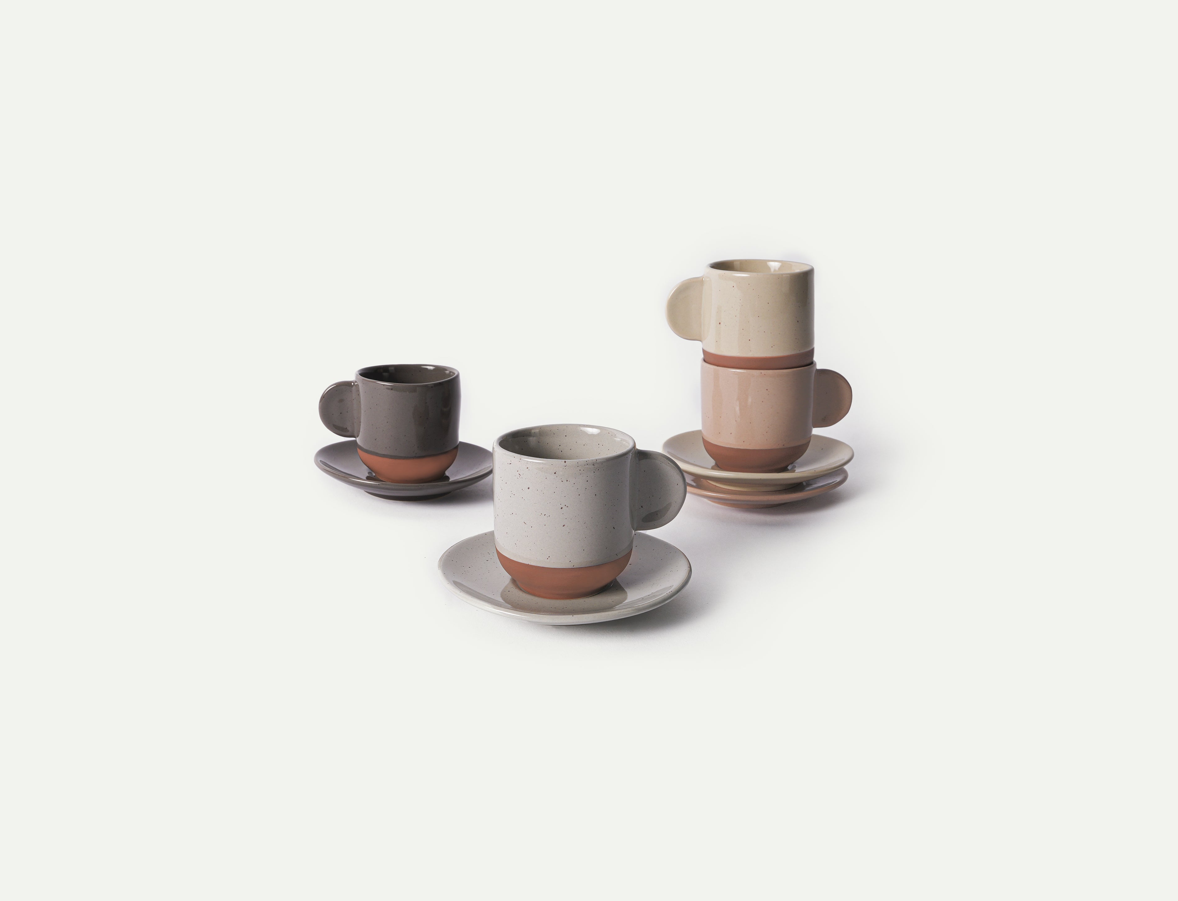 Espresso Cups with Saucers Set of 4 - 3oz - Assorted Neutrals