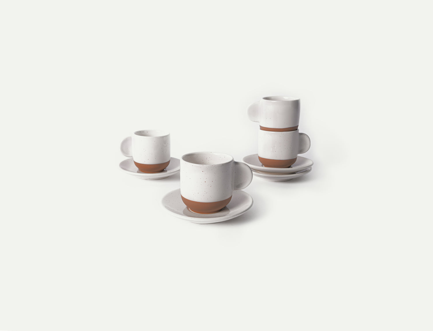 MORA CERAMICS Kitchen & Dining Espresso Cups with Saucers Set of 4 - 3oz - Vanilla White