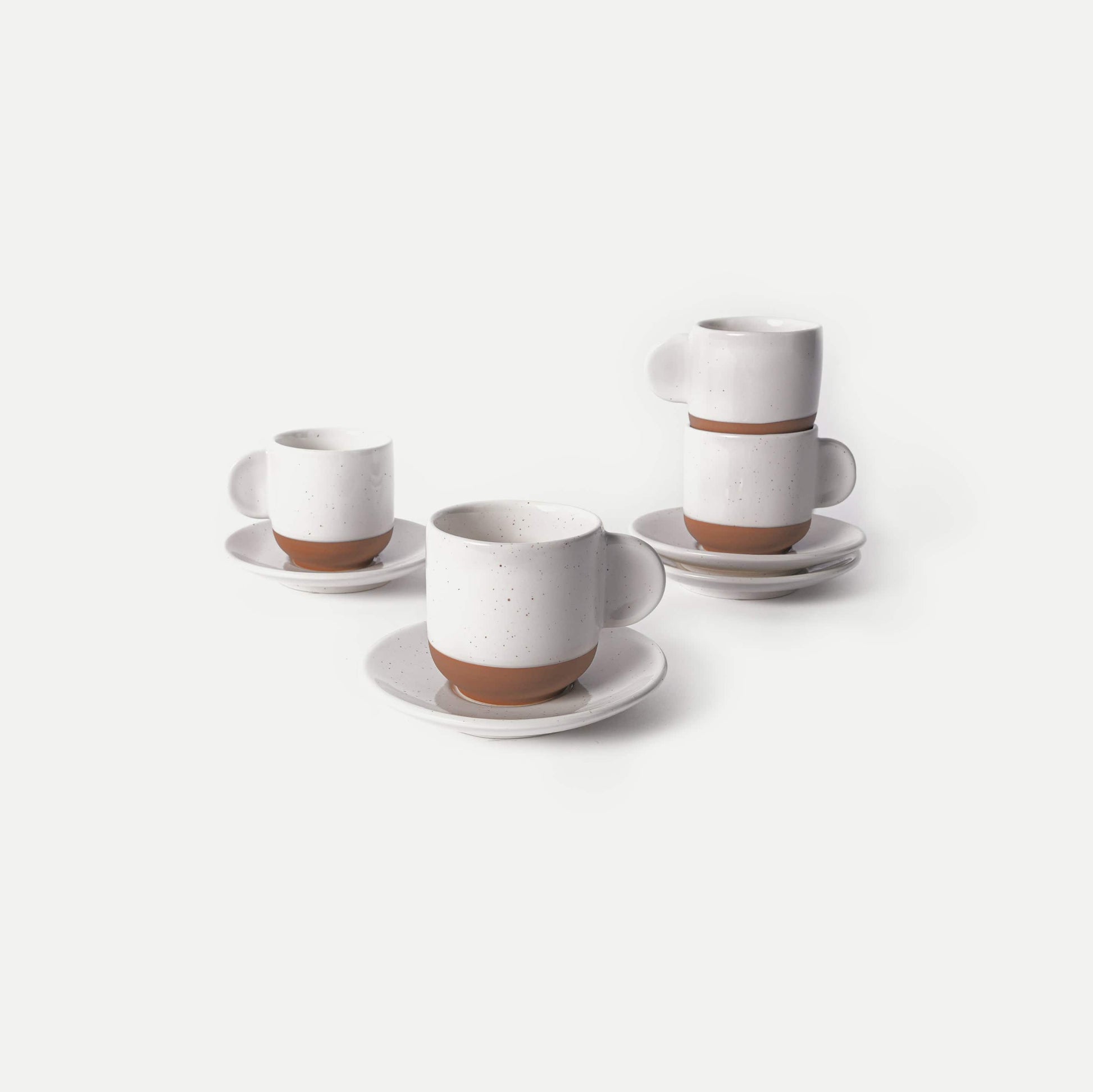 MORA CERAMICS Kitchen & Dining Espresso Cups with Saucers Set of 4 - 3oz - Vanilla White