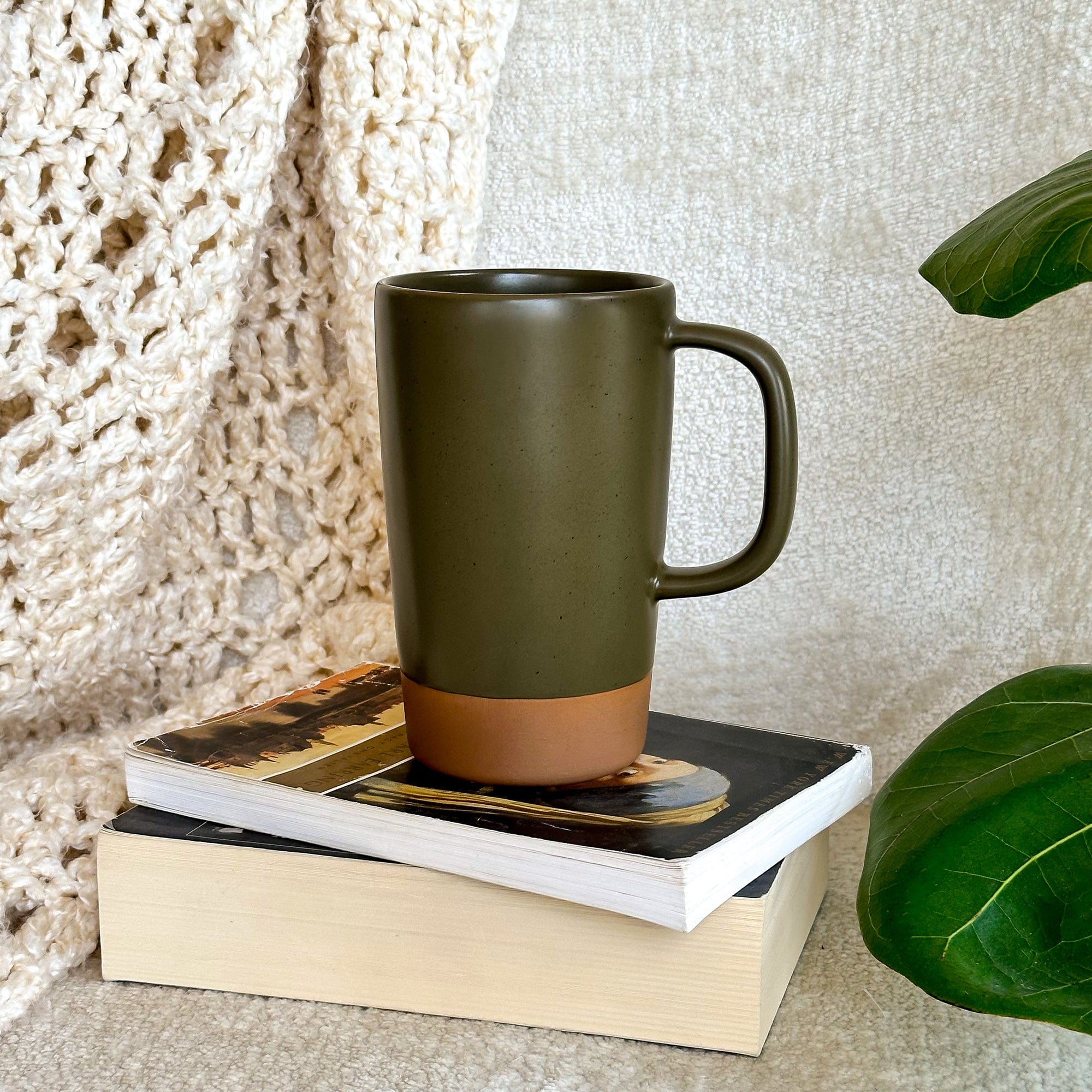 Large Tea Mug with Loose Leaf Infuser - Ceramic Lid - 18oz - Olive
