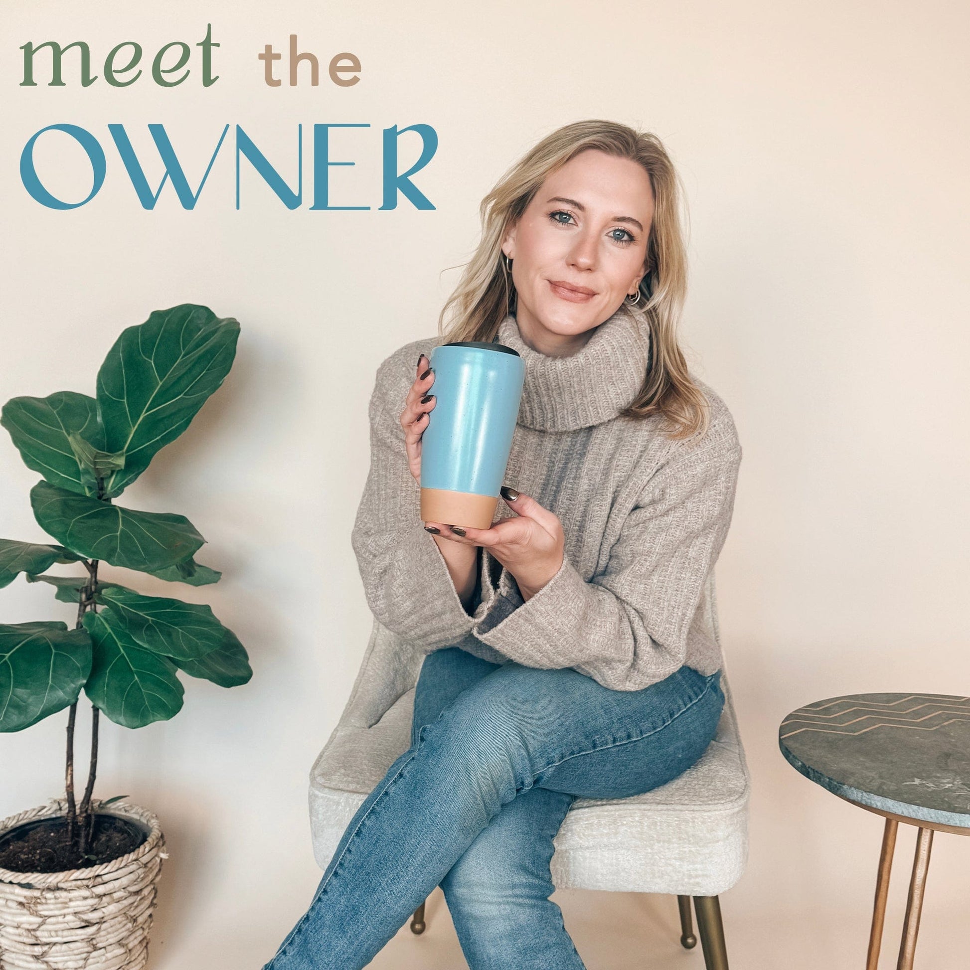 MORA CERAMICS Kitchen & Dining Double Walled Ceramic Travel Mug with Lid - Dusty Blue - 14oz