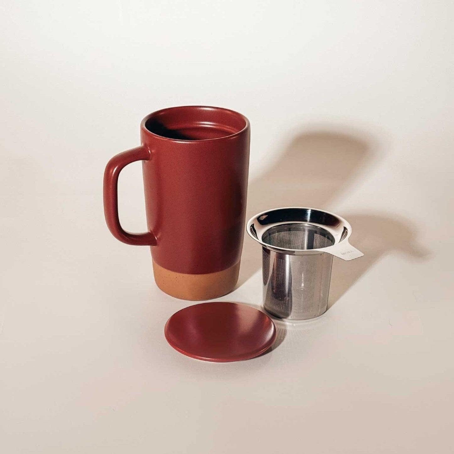 MORA CERAMICS Kitchen & Dining Large Tea Mug Infuser Set - 18oz - Merlot