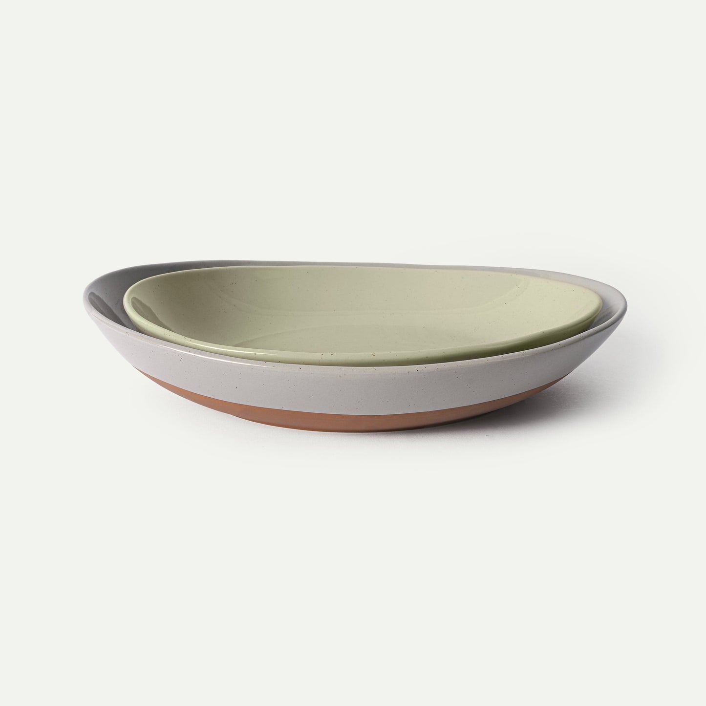 MORA CERAMICS Kitchen & Dining L & XL Serving Dishes - 13.5 & 11.8in - Neutrals (Earl Grey & Light Matcha)