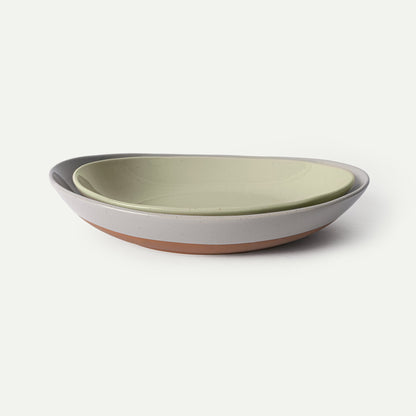 MORA CERAMICS Kitchen & Dining L & XL Serving Dishes - 13.5 & 11.8in - Neutrals (Earl Grey & Light Matcha)