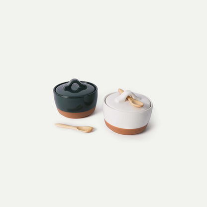 MORA CERAMICS Kitchen & Dining Salt & Pepper Cellar Set - Vanilla & Charcoal