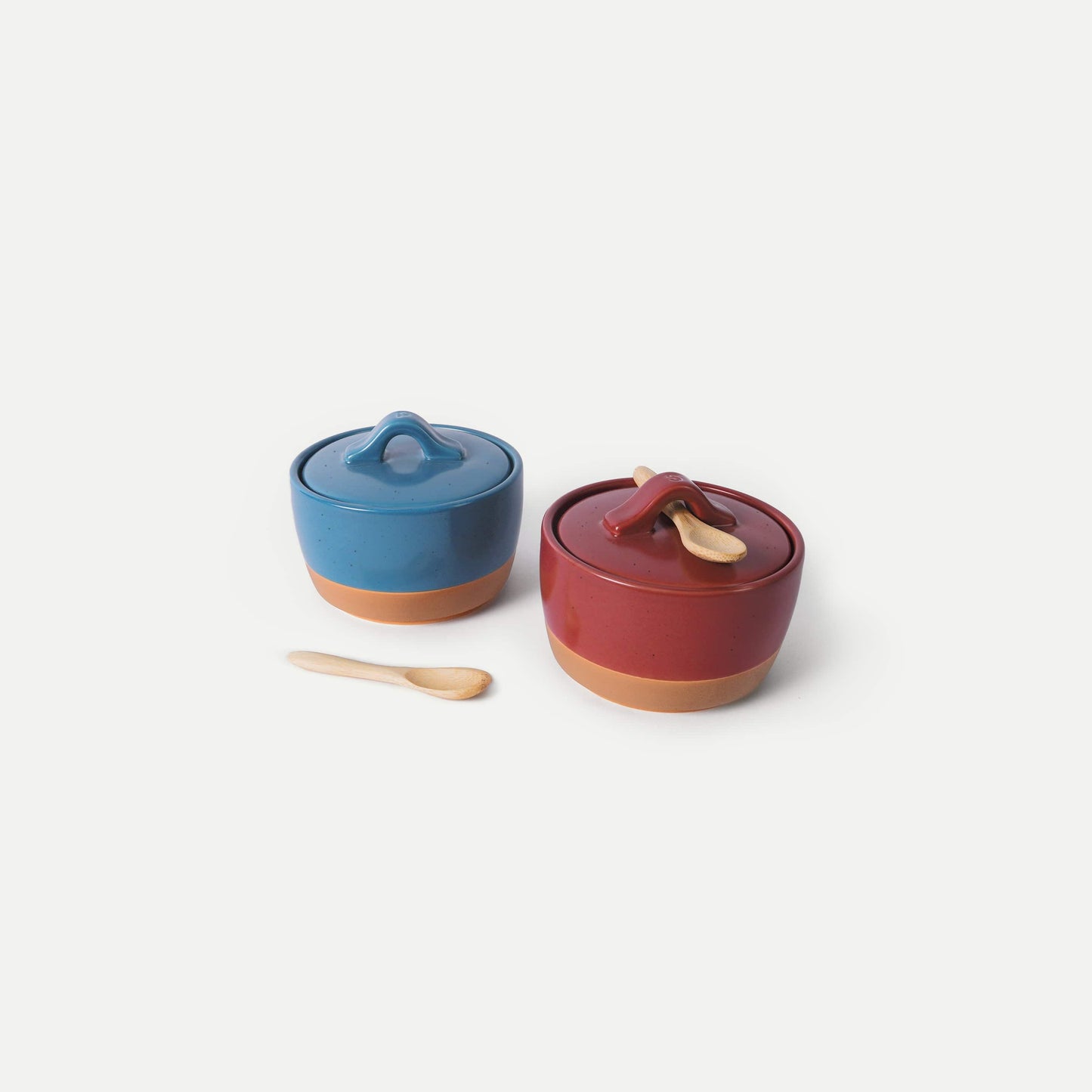 MORA CERAMICS Kitchen & Dining Salt & Pepper Cellar Set - Azure Blue & Crimson Red