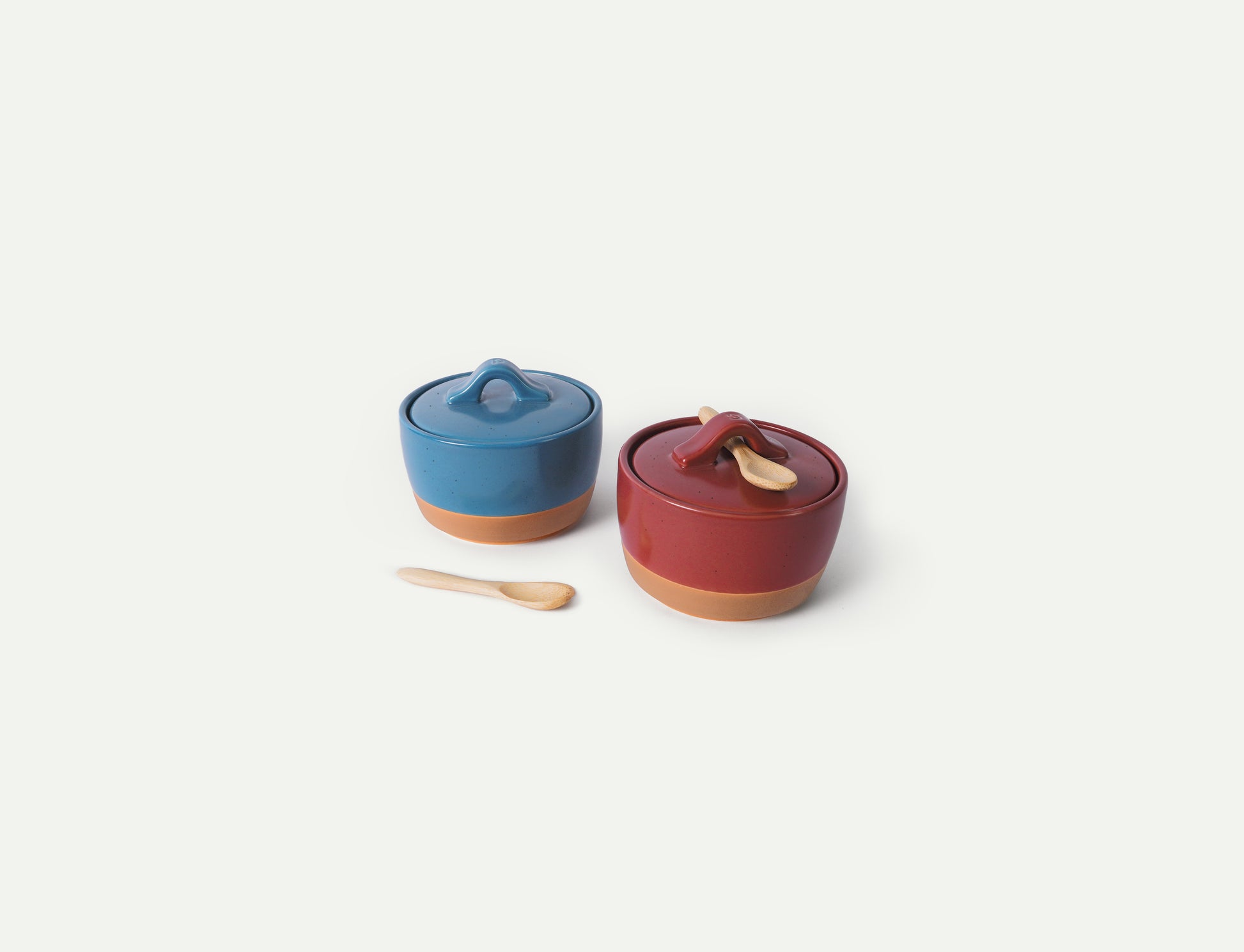 MORA CERAMICS Kitchen & Dining Salt & Pepper Cellar Set - Azure Blue & Crimson Red