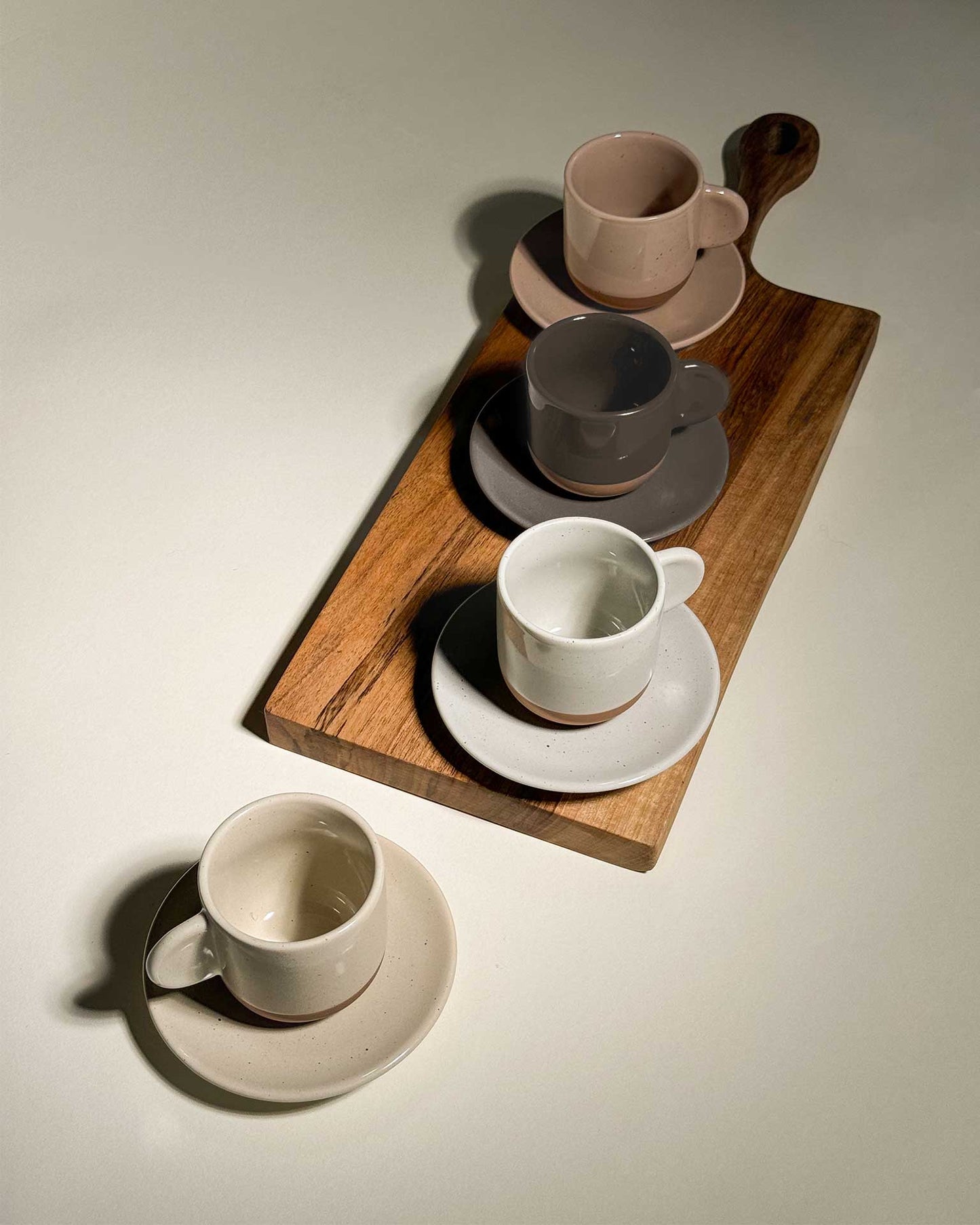 MORA CERAMICS Kitchen & Dining Espresso Cups with Saucers Set of 4 - 3oz - Assorted Neutrals