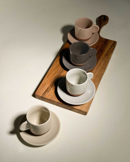 MORA CERAMICS Kitchen & Dining Espresso Cups with Saucers Set of 4 - 3oz - Assorted Neutrals