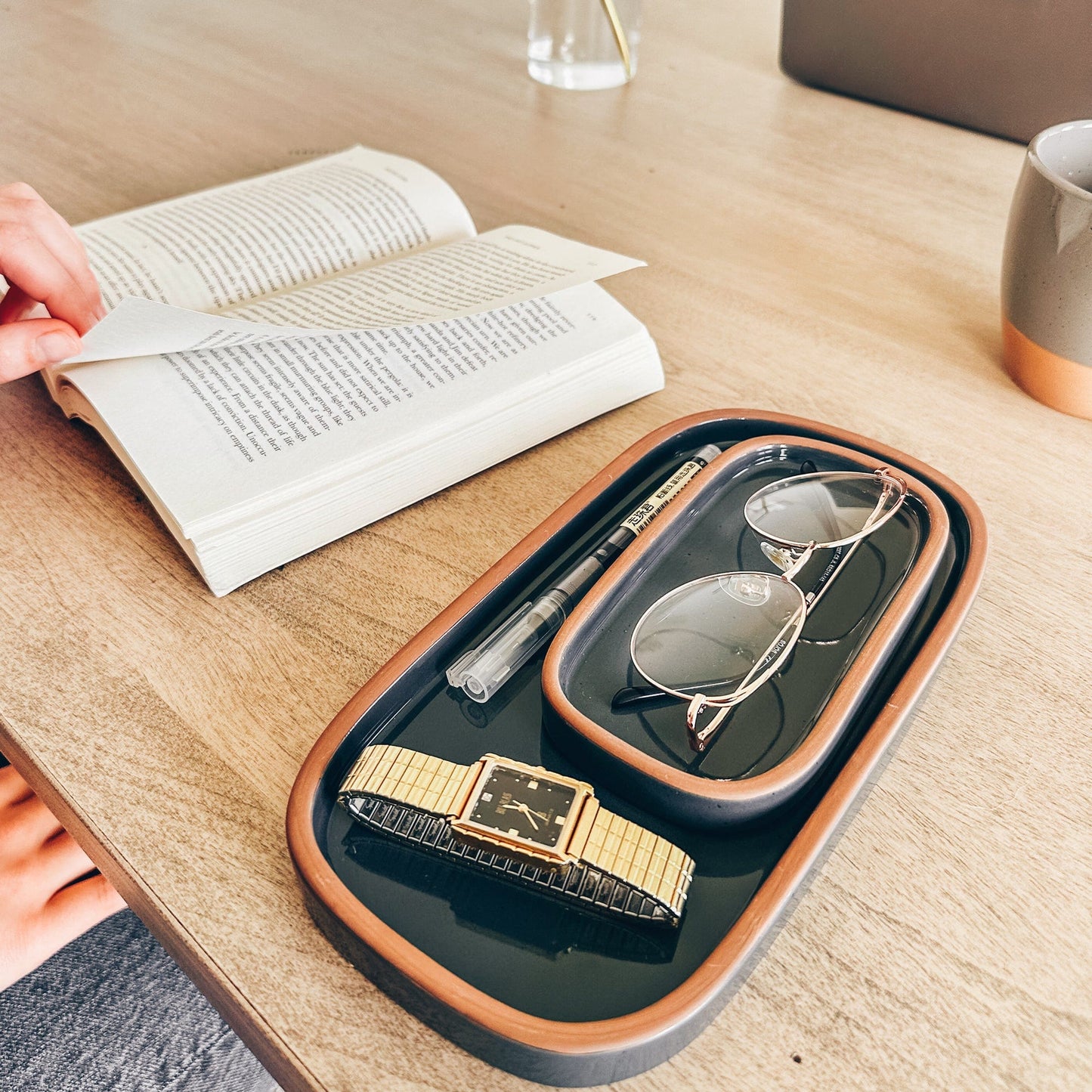 MORA CERAMICS Jewelry Holders Large Vanity Tray - 10in - Modern - Charcoal