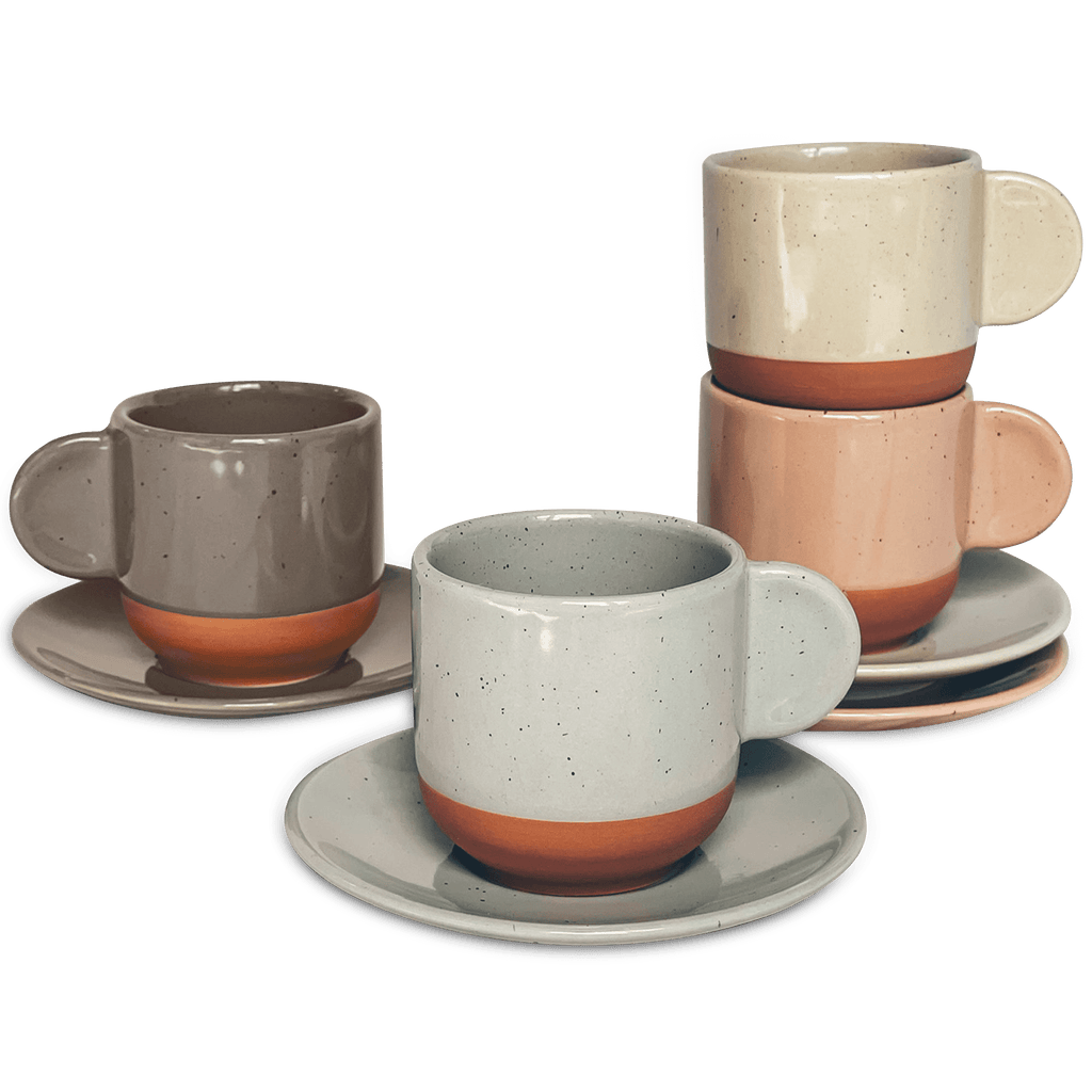 Mora Ceramic Cups —8oz Coffee Cup Set With Saucers, Assorted Neutral –  Laidrey