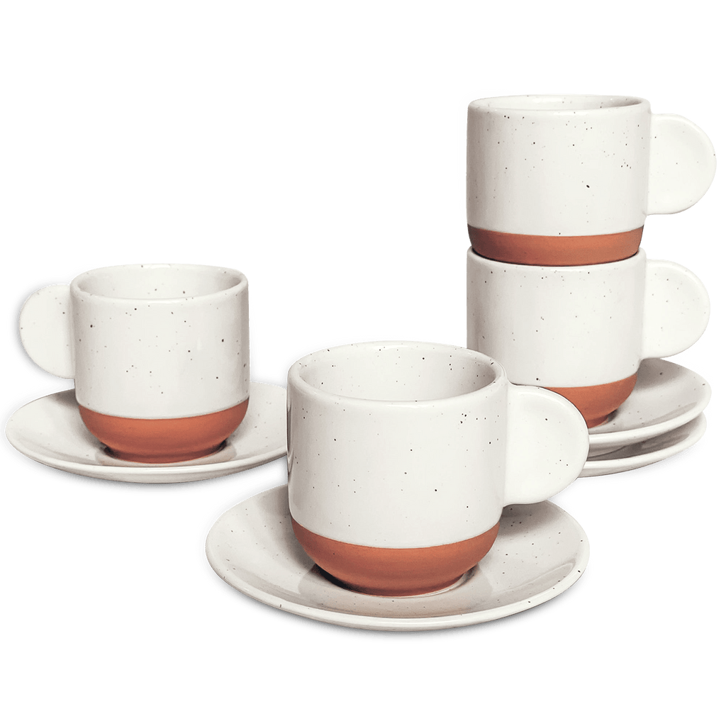 Set of 4 White Pottery Espresso Cups - Ceramic 4 Oz Tumblers