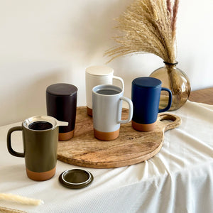 Large Tea Mug with Loose Leaf Infuser - Ceramic Lid - 18oz - Olive