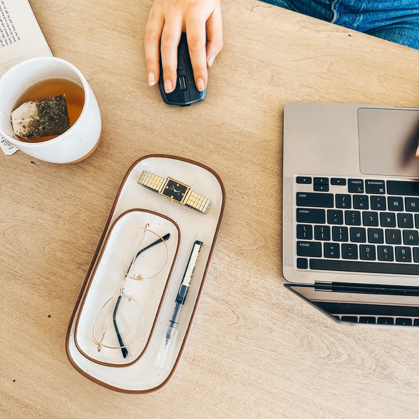 MORA CERAMICS Jewelry Holders Small Vanity Tray - 6.4in - Classic - Vanilla White