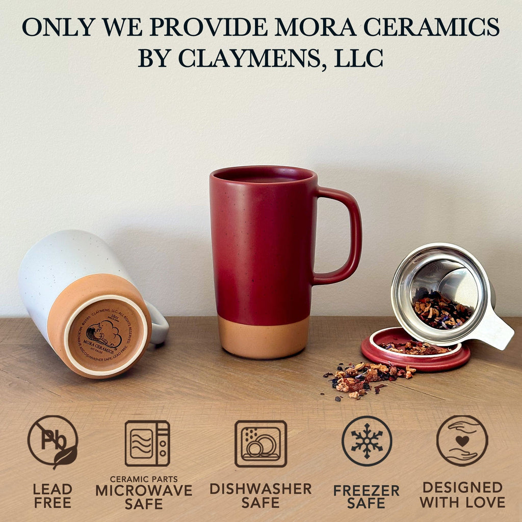 Mora Ceramics 12oz Coffee Mug Set of 3- Ceramic Tea Cups with