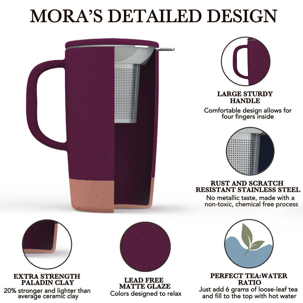 Large Tea Mug with Loose Leaf Infuser - Ceramic Lid - 18oz - Merlot – MORA  CERAMICS