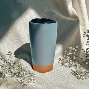 Double Walled Ceramic Travel Mug with Lid - Dusty Blue - 14oz