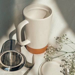 Large Tea Mug with Loose Leaf Infuser - Ceramic Lid - 18oz - Cotton White