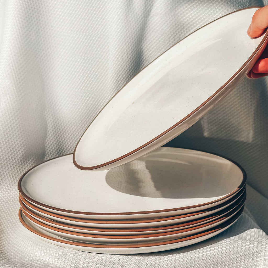 Mora Ceramics Hit Pause Mora Ceramic Flat Dinner Plates Set of 6, 10.5 in High Edge Dish Set - Microwave, Oven, and Dishwasher Safe, Scratch Resistant
