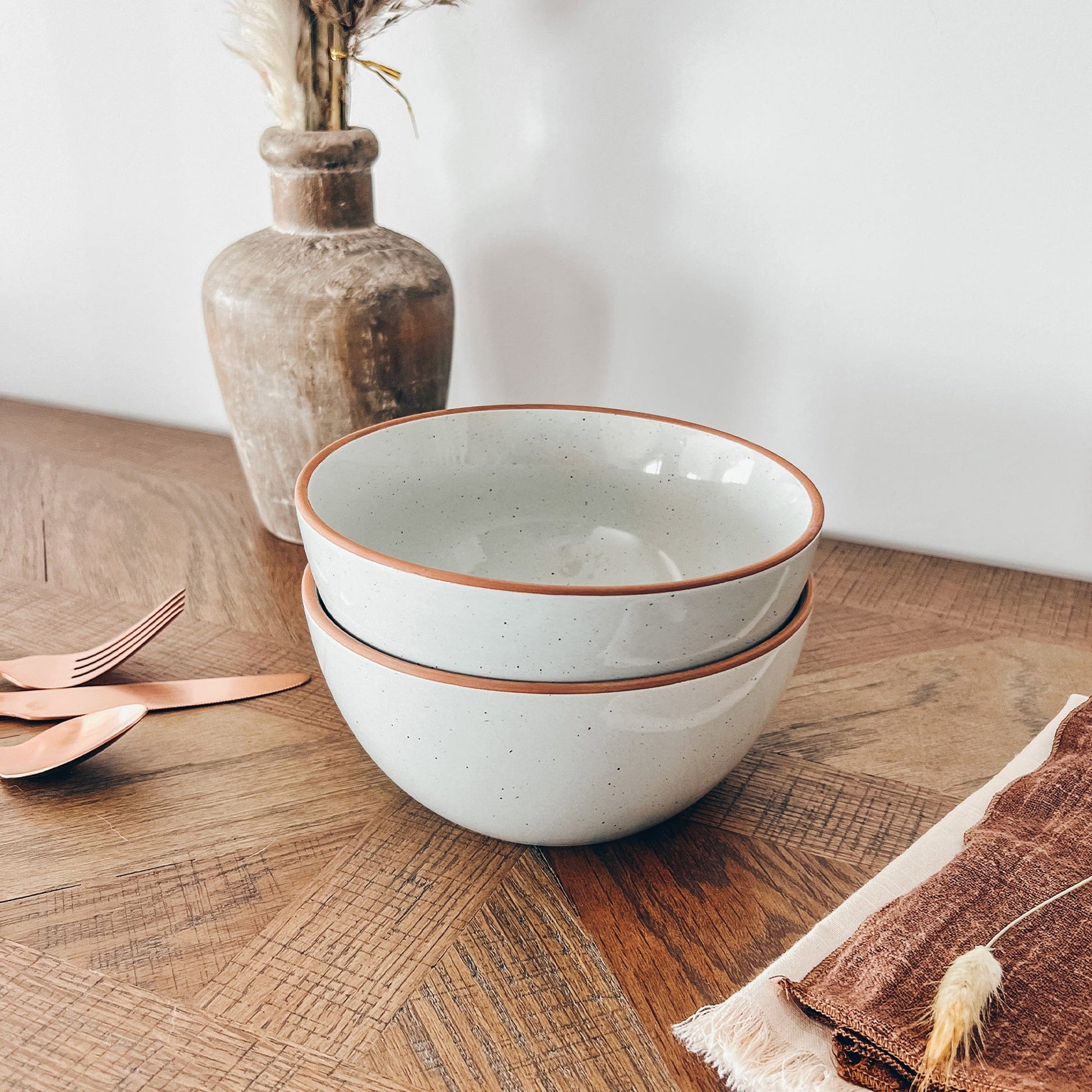 MORA CERAMICS Kitchen & Dining Cereal Bowls - 28oz - Earl Grey & Vanilla White