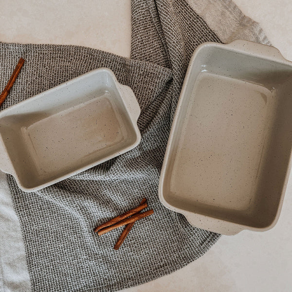 MORA CERAMICS Kitchen & Dining Baking Pan Set of 2 - 7x11 in & Loaf Pan - Earl Grey