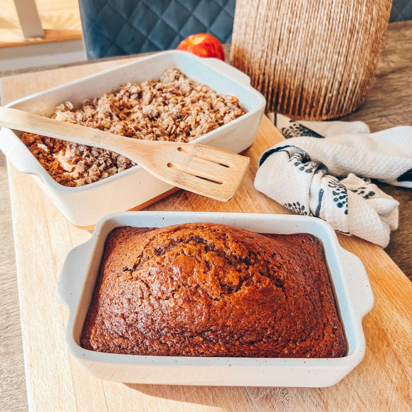 MORA CERAMICS Kitchen & Dining Baking Pan Set of 2 - 7x11 in & Loaf Pan - Vanilla White