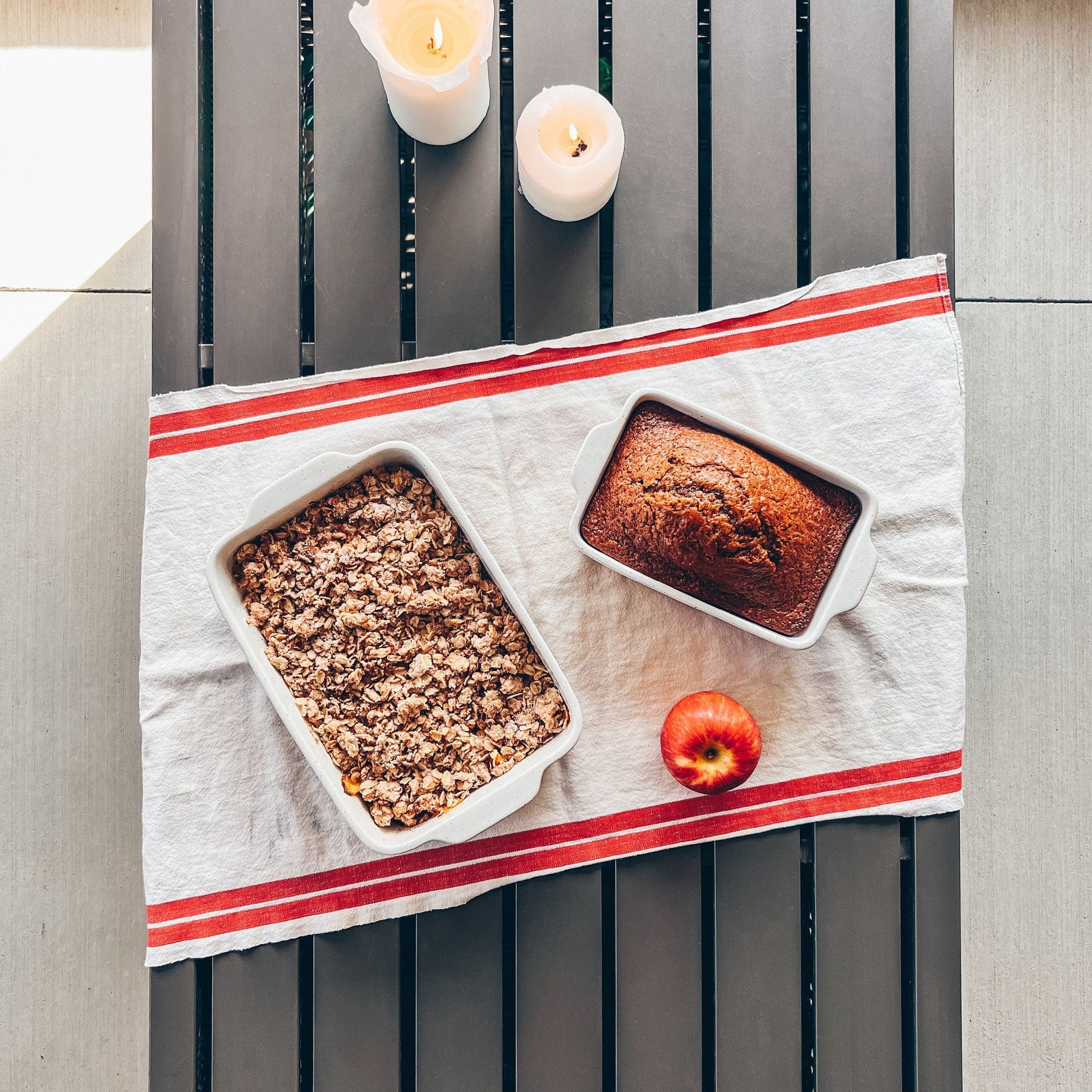 MORA CERAMICS Kitchen & Dining Baking Pan Set of 2 - 7x11 in & Loaf Pan - Vanilla White