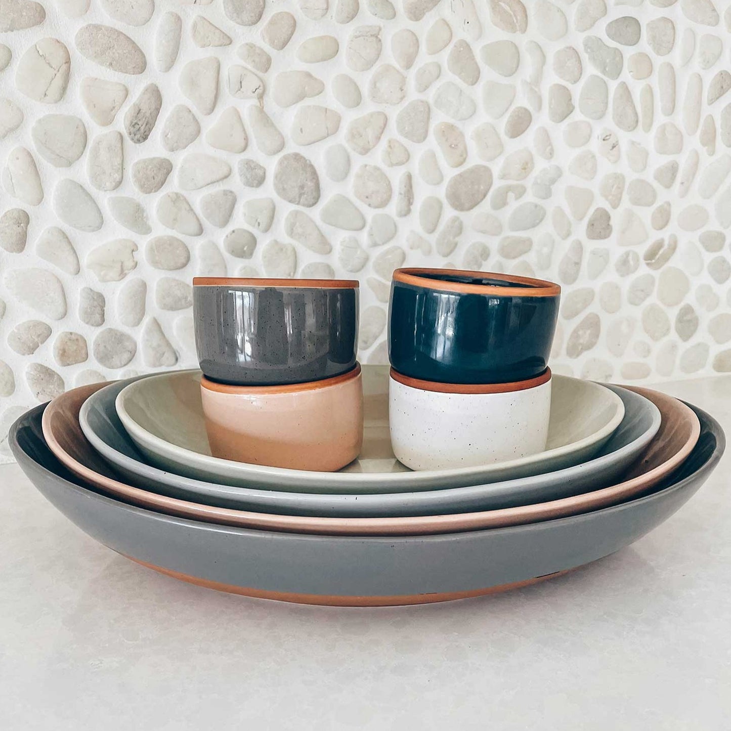 MORA CERAMICS Kitchen & Dining L & XL Serving Dishes - 13.5 & 11.8in - Neutrals (Earl Grey & Light Matcha)