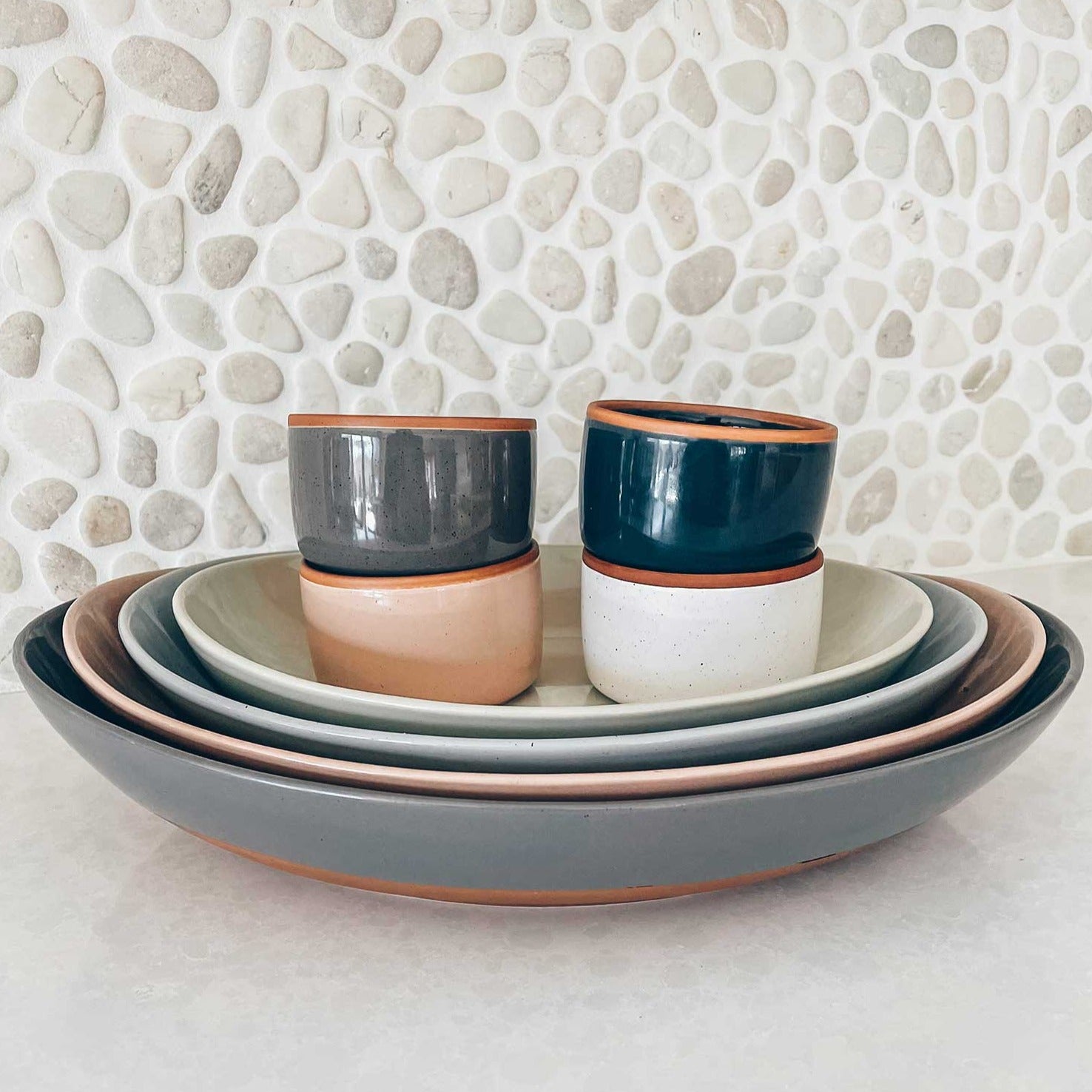 MORA CERAMICS Kitchen & Dining L & XL Serving Dishes - 13.5 & 11.8in - Neutrals (Earl Grey & Light Matcha)