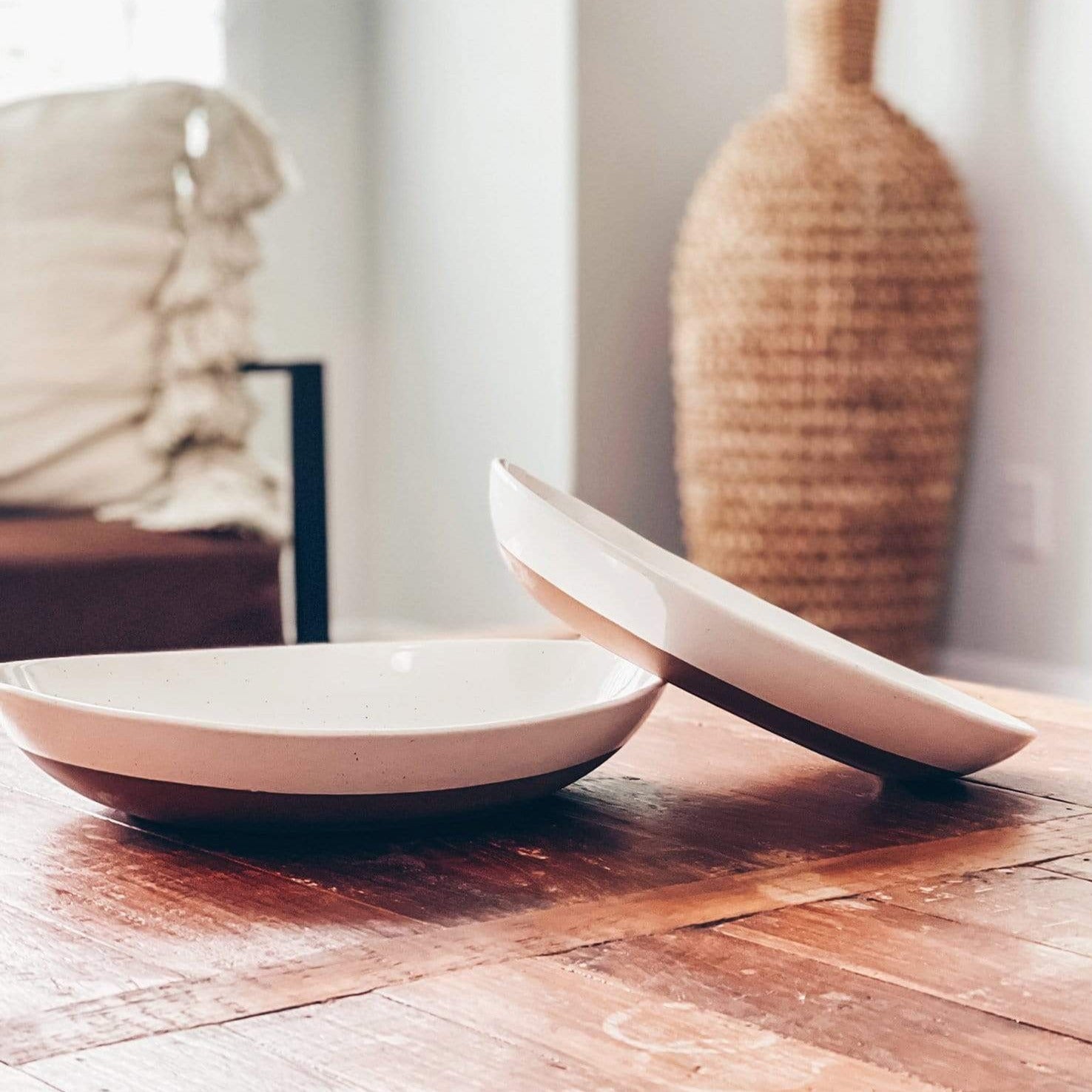 MORA CERAMICS Kitchen & Dining L & XL Serving Dishes - 13.5 & 11.8in - Vanilla White