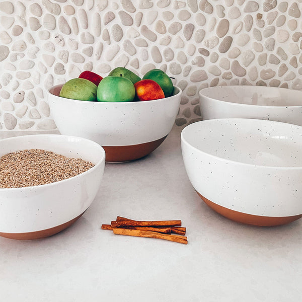 MORA CERAMICS Kitchen & Dining Large Mixing Bowls Set of 2 - 5.5 & 3.6 Qt - Vanilla White