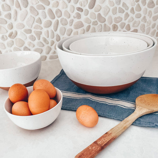 MORA CERAMICS Kitchen & Dining Large Mixing Bowls Set of 2 - 5.5 & 3.6 Qt - Vanilla White
