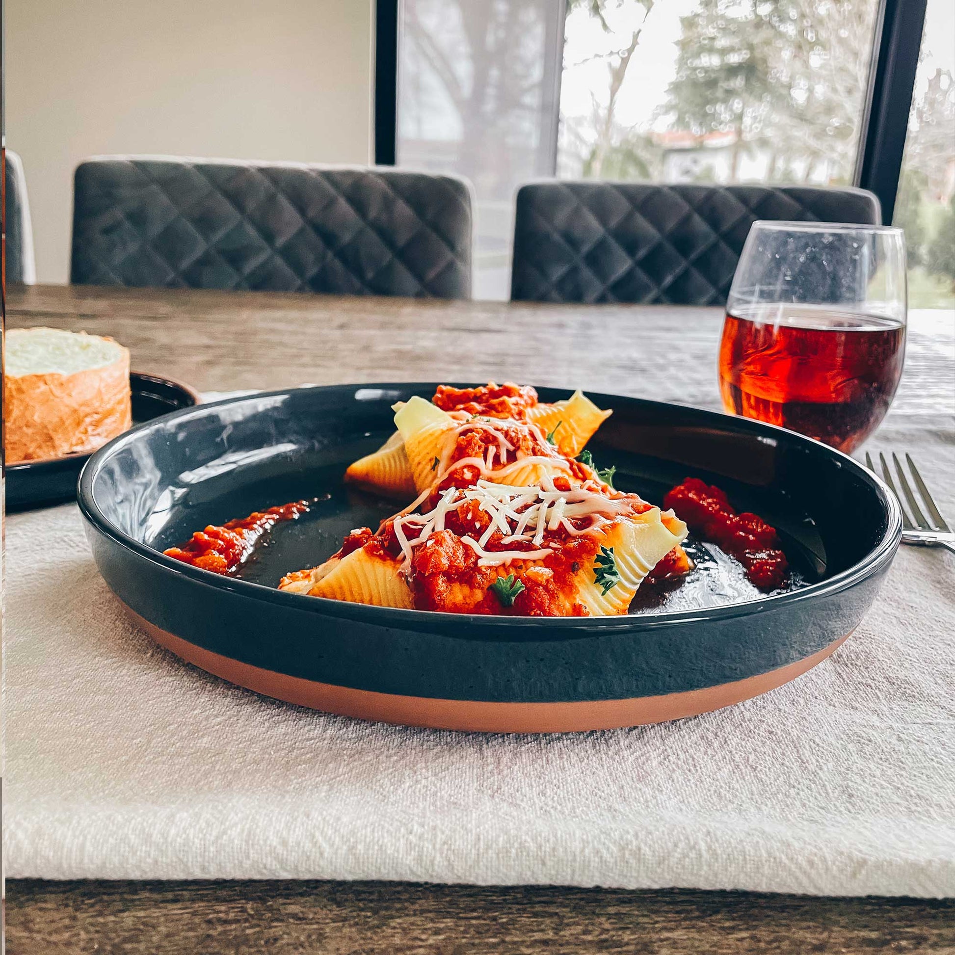 MORA CERAMICS Kitchen & Dining Pasta Bowls - 35oz - Vanilla & Charcoal