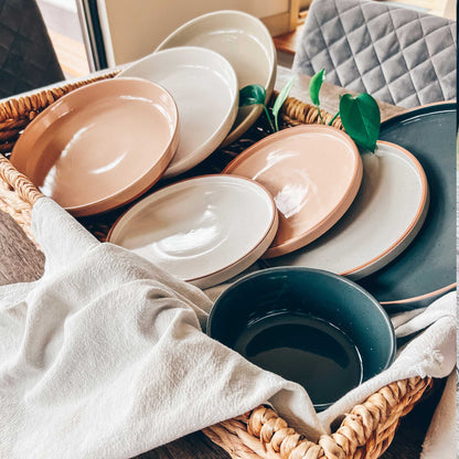 MORA CERAMICS Kitchen & Dining Pasta Bowls - 35oz - Vanilla & Charcoal