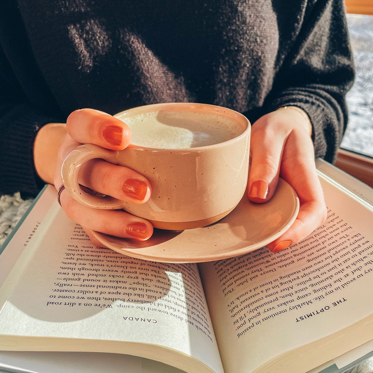 MORA CERAMICS Kitchen & Dining Cappuccino Mugs with Saucers Set of 4 - 8oz - Assorted Neutrals