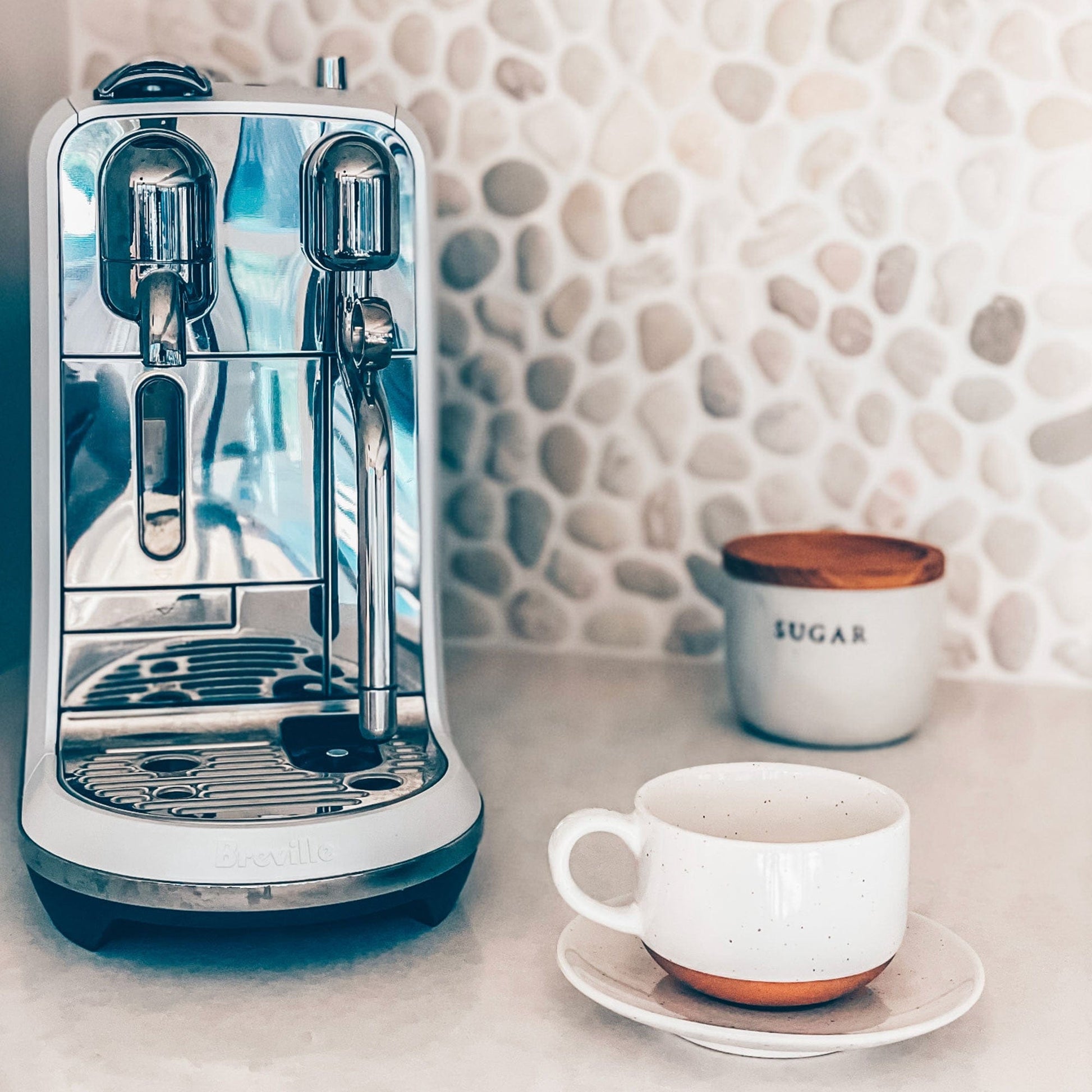 MORA CERAMICS Kitchen & Dining Cappuccino Mugs with Saucers Set of 4 - 8oz - Vanilla White