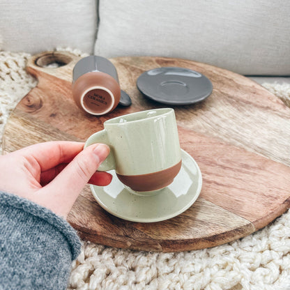 MORA CERAMICS Kitchen & Dining Espresso Cups with Saucers Set of 4 - 3oz - Assorted Neutrals