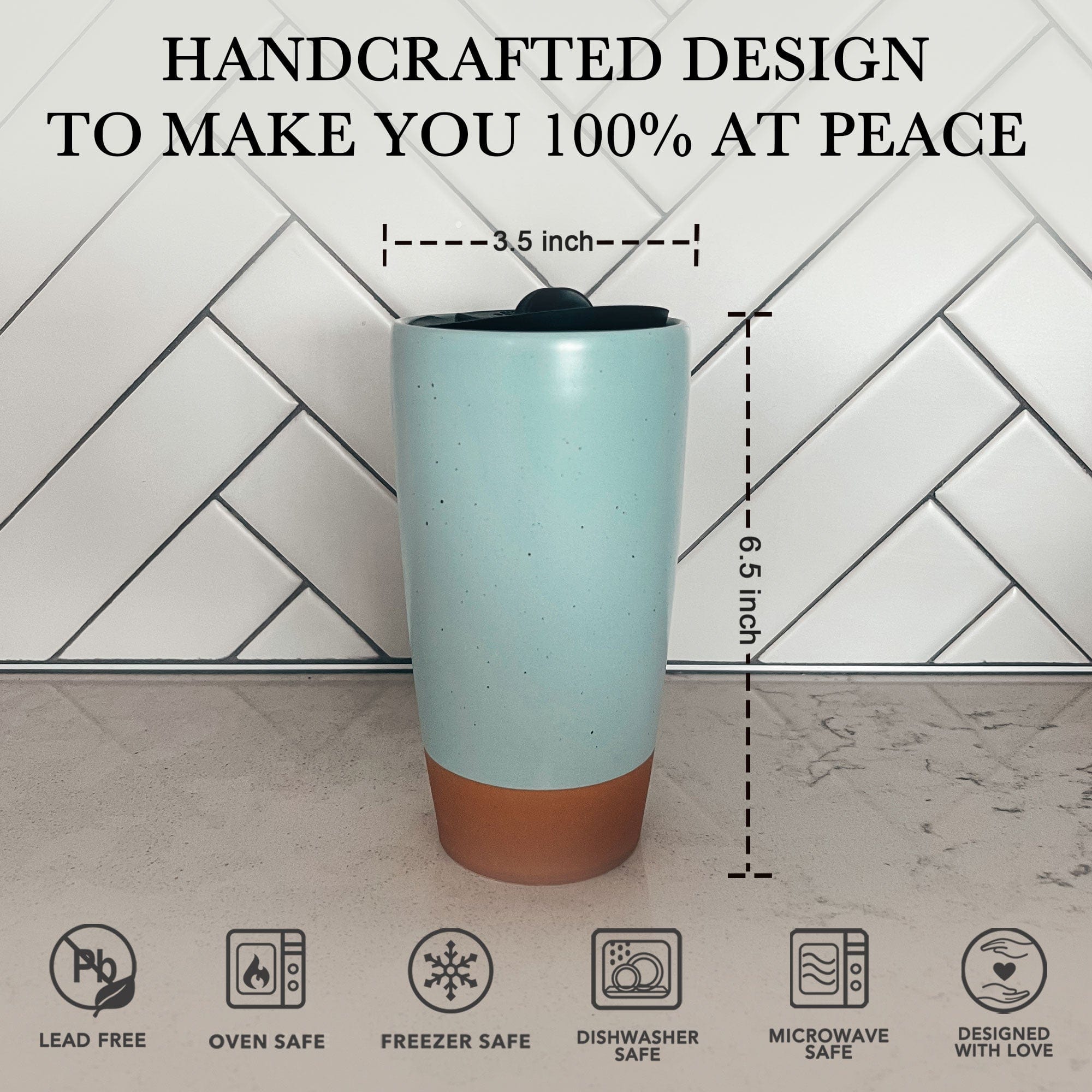 Double Walled Ceramic Travel Mug with Lid - Seafoam Green - 14oz