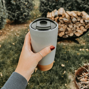 Double Walled Ceramic Travel Mug with Lid - Overcast Grey - 14oz
