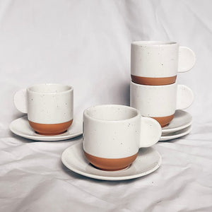 Espresso Cups with Saucers Set of 4 - 3oz - Vanilla White