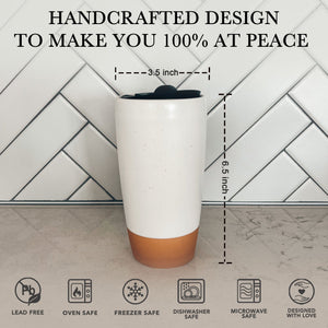 Double Walled Ceramic Travel Mug with Lid - Cotton White - 14oz