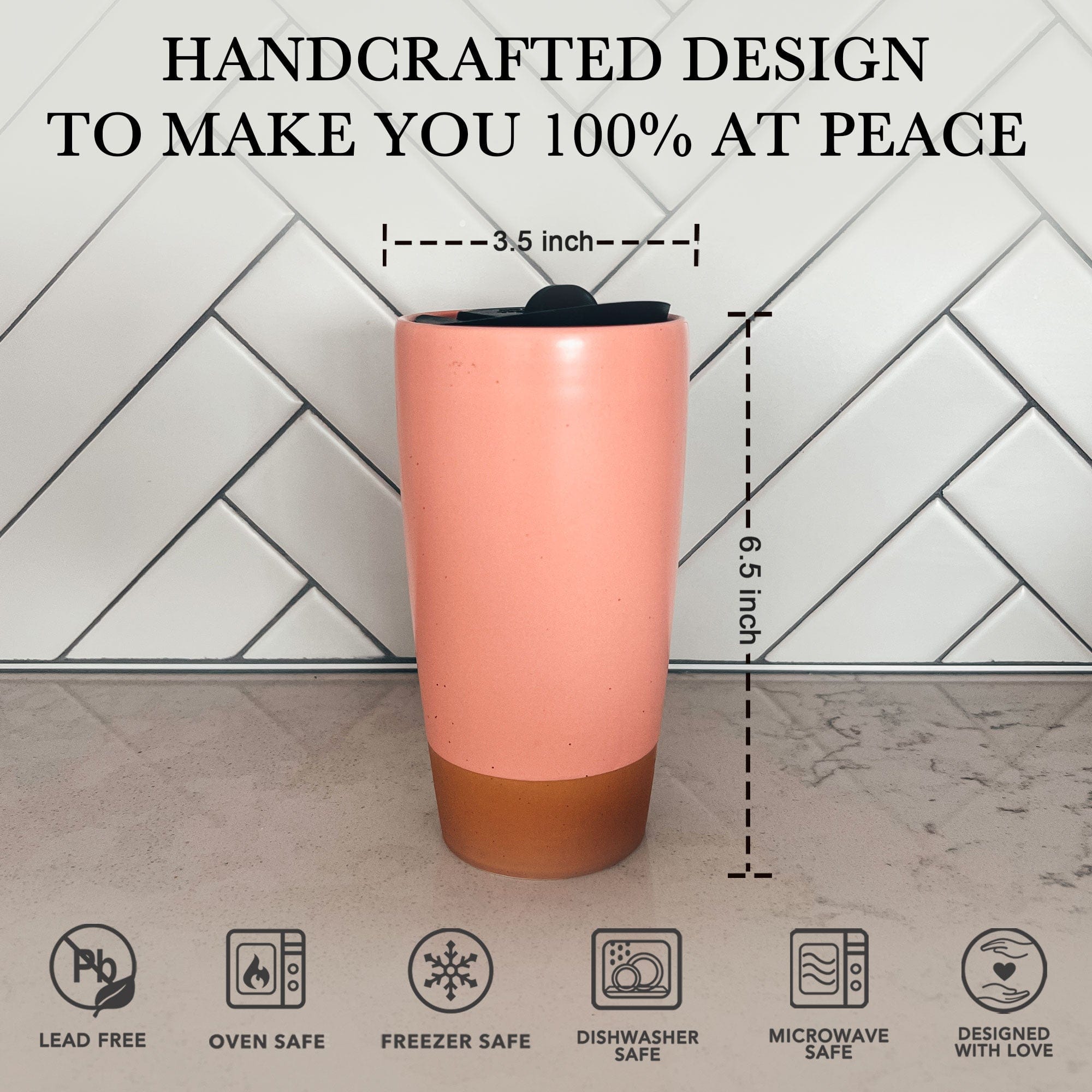 Double Walled Ceramic Travel Mug with Lid - Pink Salt - 14oz
