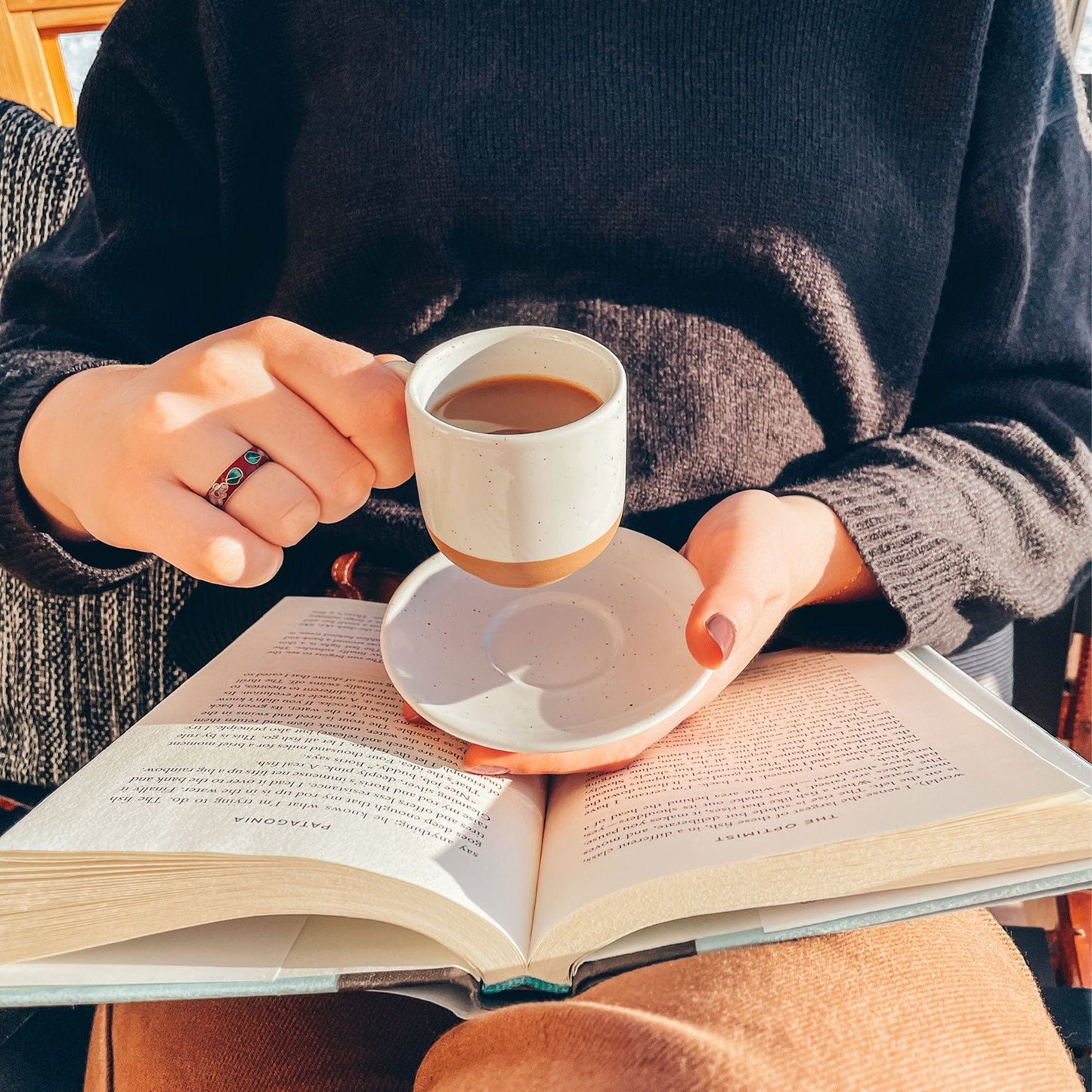 MORA CERAMICS Kitchen & Dining Espresso Cups with Saucers Set of 4 - 3oz - Vanilla White