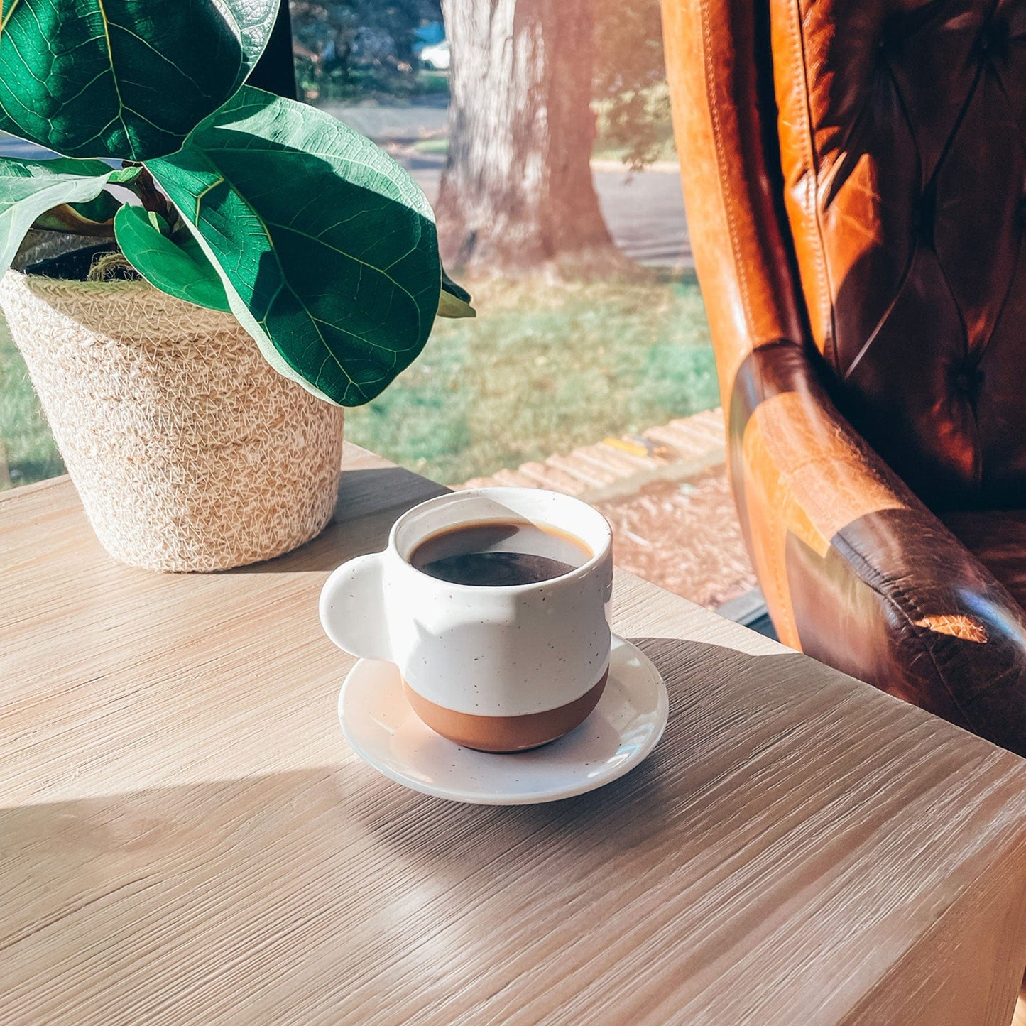 MORA CERAMICS Kitchen & Dining Espresso Cups with Saucers Set of 4 - 3oz - Vanilla White